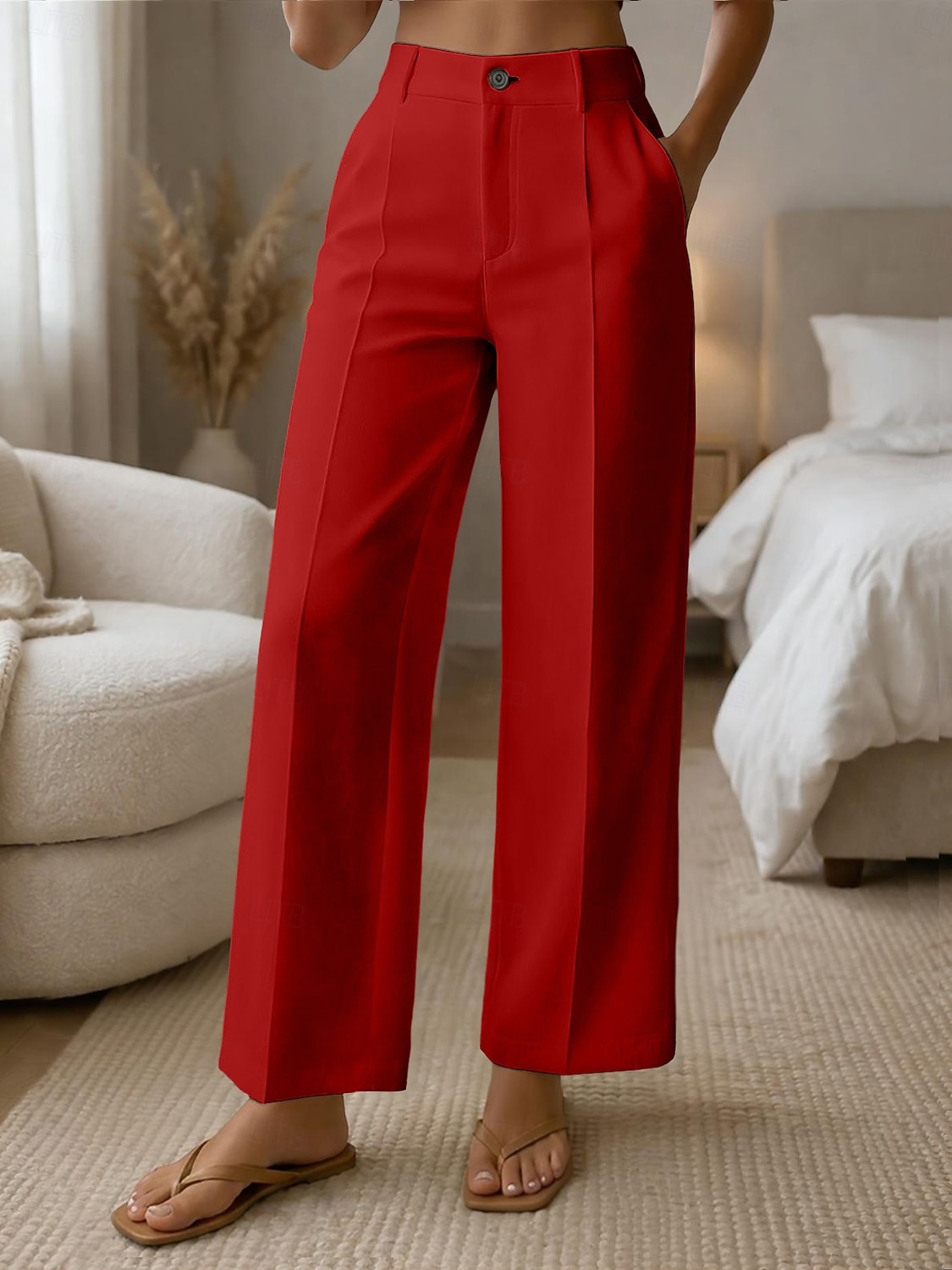 Mulheres Perna larga Calças Social Calça casual Moda Roupa de rua Básico Comprimento total Cintura Alta Tecido Bolsos Cintura elástica Confortável Sem Elasticidade Diário Escritório Férias Verde de 2026 por $10.99 –P7