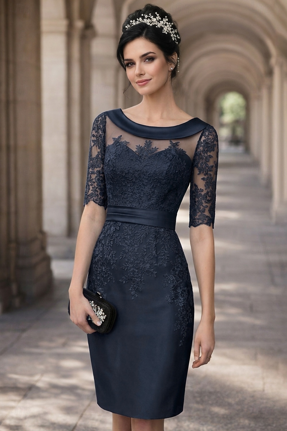 Ołówkowa Kolumnowa Do kolan Sukienka na imprezę Sukienka koktajlowa Sukienka dla gościa weselnego Sukienka dla matki panny młodej Krótki rękaw Zaokrąglony Elegancja Zabytkowe Gość weselny Satyna 2026 - $126.99 –P10
