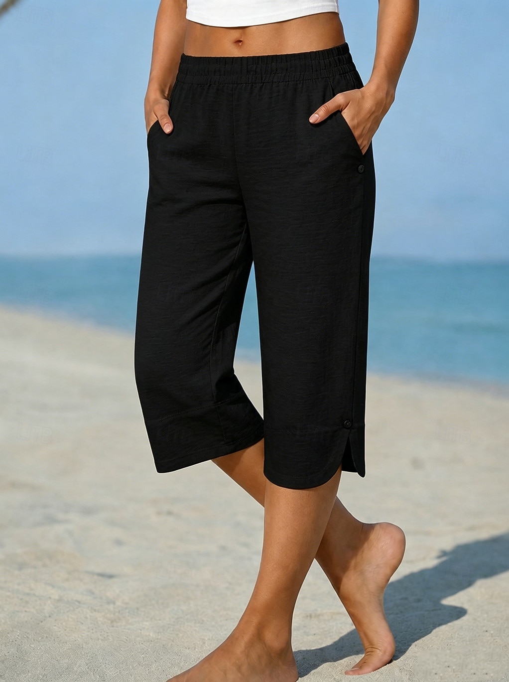 Damen Caprihose Urlaub Basic Wadenlang Hohe Taille Bequem Unelastisch Alltagskleidung Weiß Schwarz Dunkelmarine Hellblau Sommer Frühling Normale Passform 2026 - $18.99 –P3