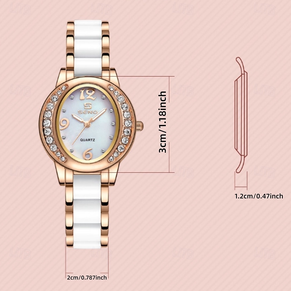 Women's Rose Gold Fashion Watch, White Ceramic Style Link Bracelet, Mother of Pearl Dial with Crystal Bezel, Elegant Quartz Dress Wristwatch for Ladies, Perfect Jewelry Gift for Her 2026 - $28.99 –P7