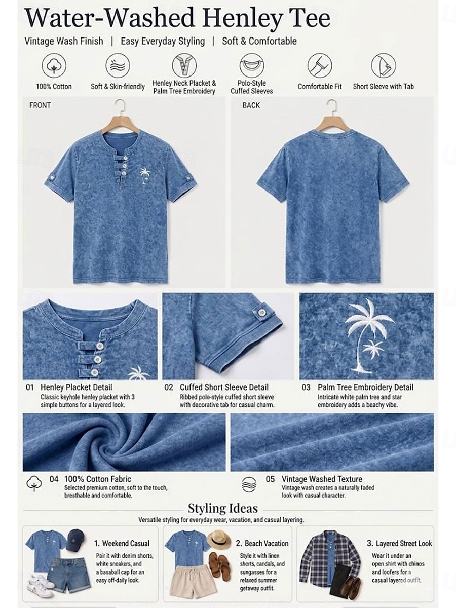 Dámská vintage henley košile softfade™ ze 100% bavlny - měkké prané, krátké rukávy, základní top 2026 - $31.99 –P3