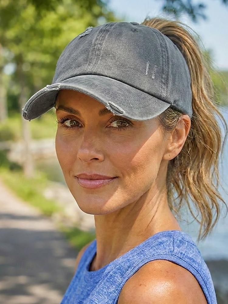 Cappellino da baseball da donna in cotone lavato con coda di cavallo, cappello regolabile multicolore per chignon disordinato, cappellino estivo casual per viaggi, attività all'aperto, uso quotidiano del 2026 a $11.99 –P5