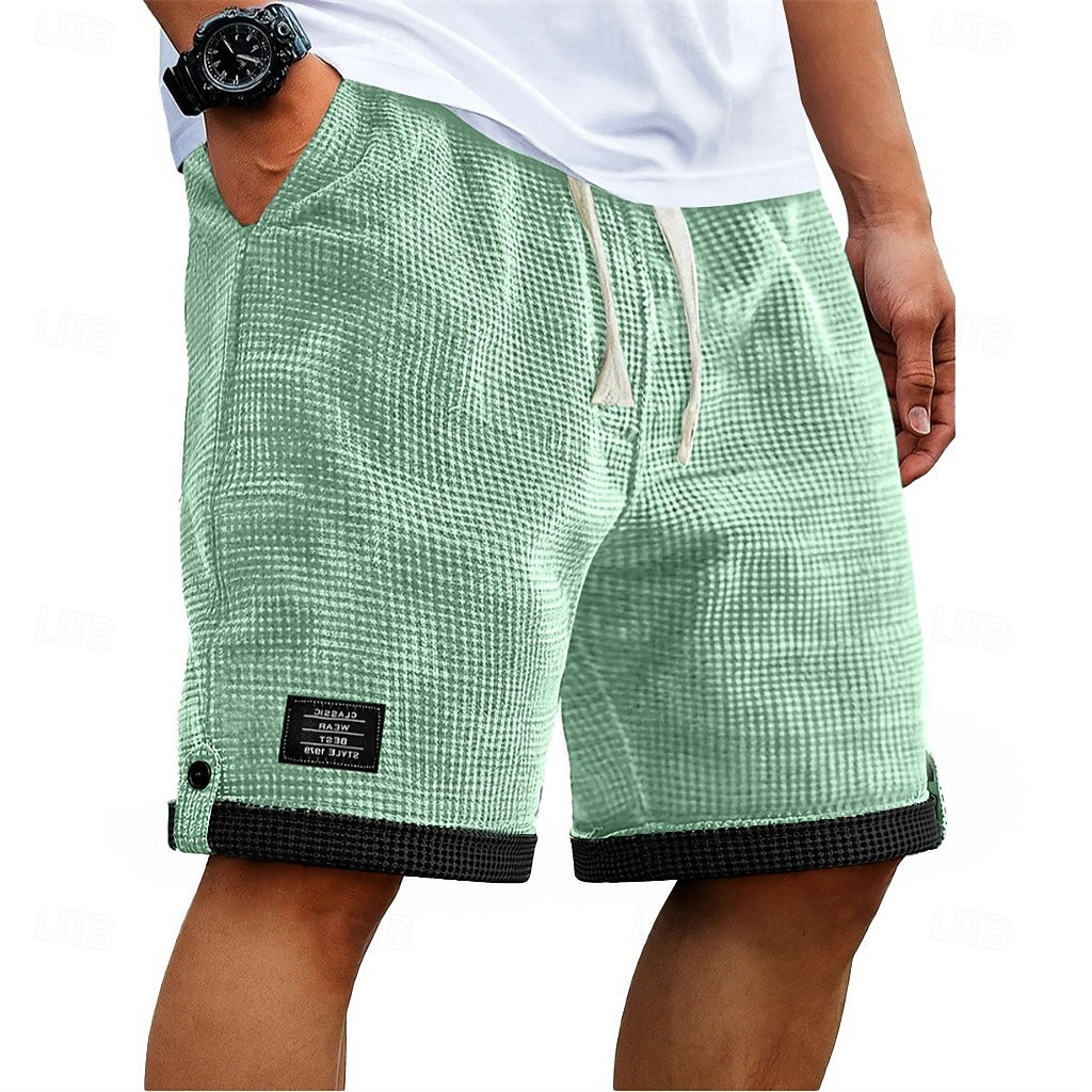 Herren Waffel-Shorts Shorts Sommershorts Strandshorts Freizeitshorts Kordelzug Patchwork Elastischer Bund Einfarbig Komfort Kurz Lässig Täglich Outdoor Urlaub Mode Himmelblau Grau Mikroelastisch 2026 - $18.99 –P1