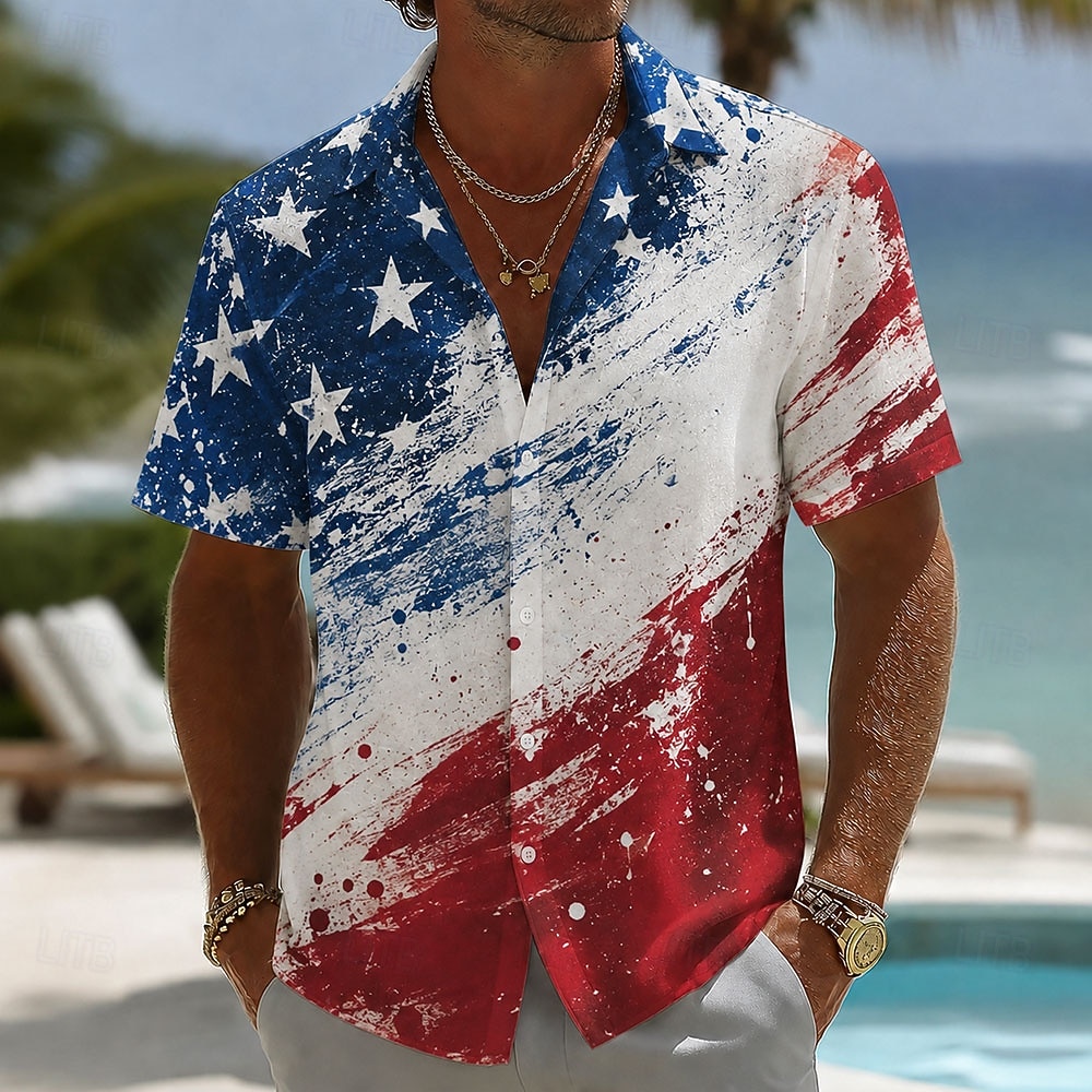 2026 250th Camasa pentru Barbati cu Steagul American Camasa de Vara Camasa cu Buton Camasi cu Maneca Scurta Patriotica Activitati in Aer Liber Festival Vara Primavara Curea Guler Albastru Albastru 3 2026 - $25.99 –P3