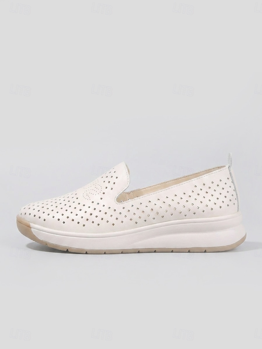 Women's Beige Perforated Slip-On Walking Shoes with Breathable Hollow-Out Upper - Lightweight Comfort Shoes for Travel, Vacation, Shopping, Daily Walking and Everyday Wear 2026 - $32.99 –P3