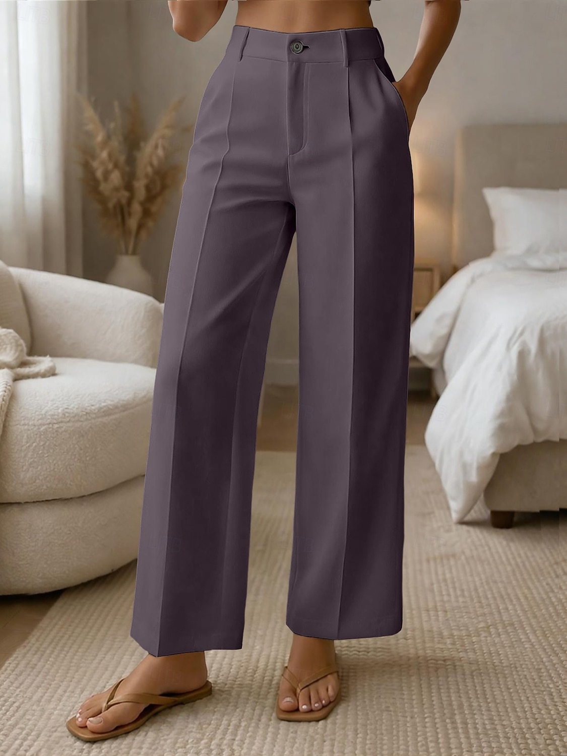 Mulheres Perna larga Calças Social Calça casual Moda Roupa de rua Básico Comprimento total Cintura Alta Tecido Bolsos Cintura elástica Confortável Sem Elasticidade Diário Escritório Férias Verde de 2026 por $10.99 –P18