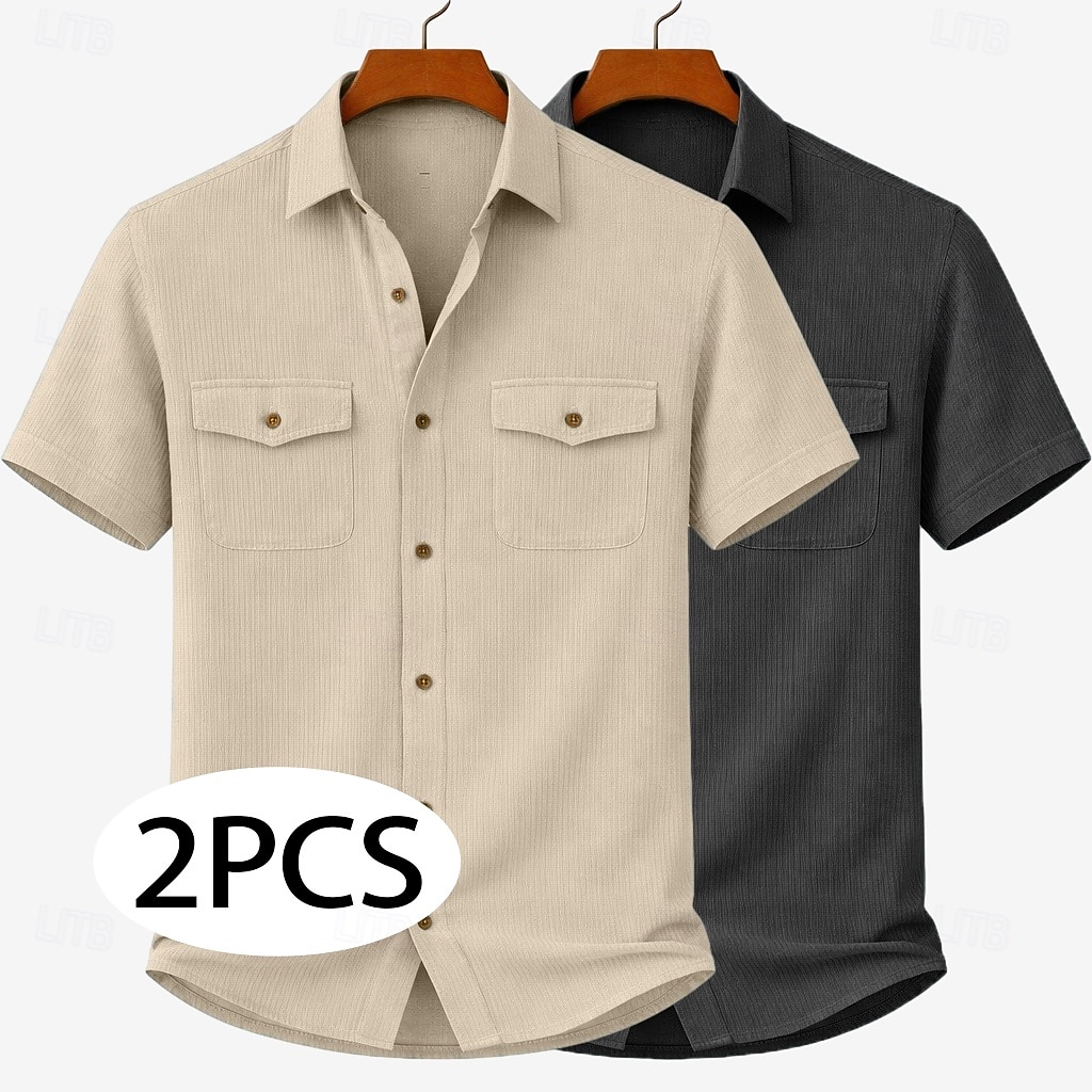 Da uomo Camicia Camicia casual Camicia di Velluto a Coste Camicia con Bottoni Bianco + giallo Beige + nero Bianco+Beige Verde militare + nero Blu navy + giallo Manica Corta Semplice Colletto a Camicia del 2026 a $37.99 –P4