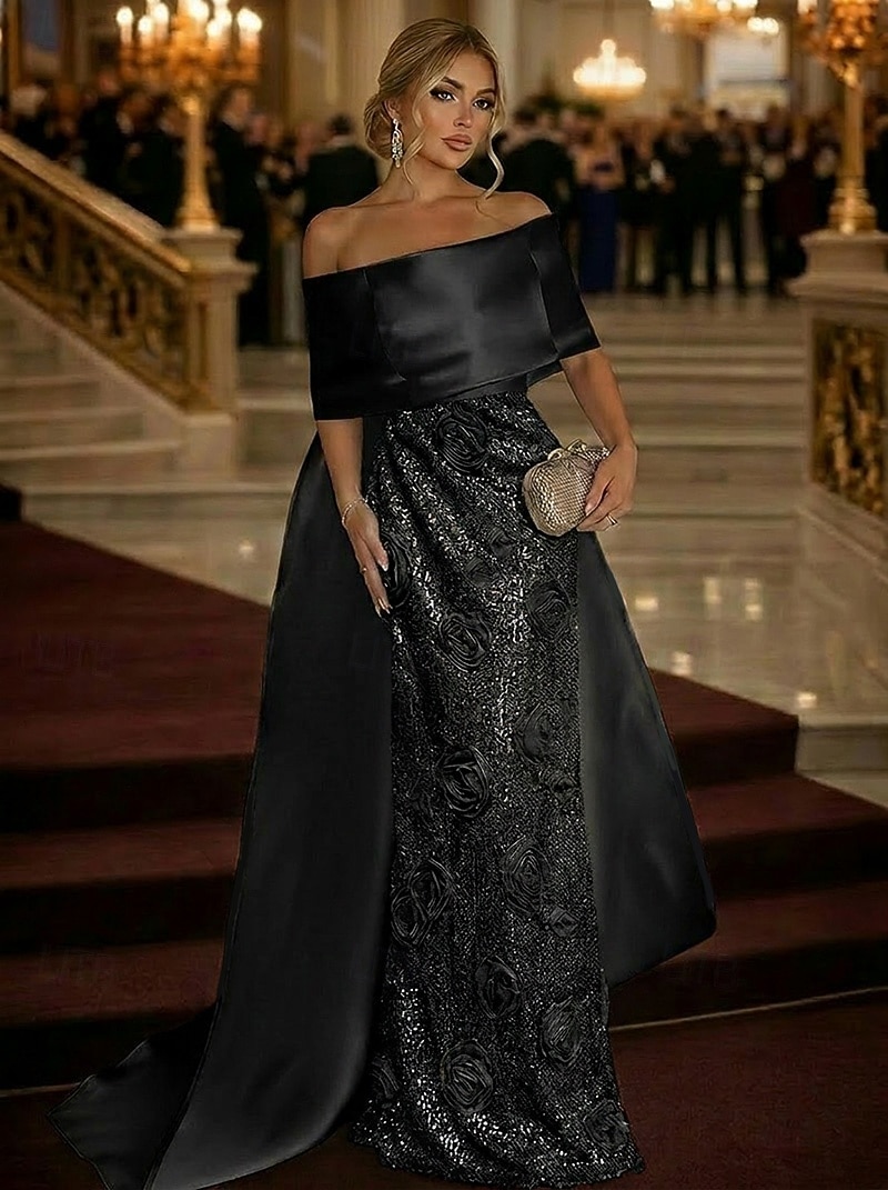 Ball Gown Sweep Brush Train Formal Dresses Evening Gown Ball Gown with Overskirt Elegant Sparkle Sleeveless Off Shoulder Wedding Formal Satin Lace with 3D Flowers Ruched Sequin 2026 - $182.99 –P4