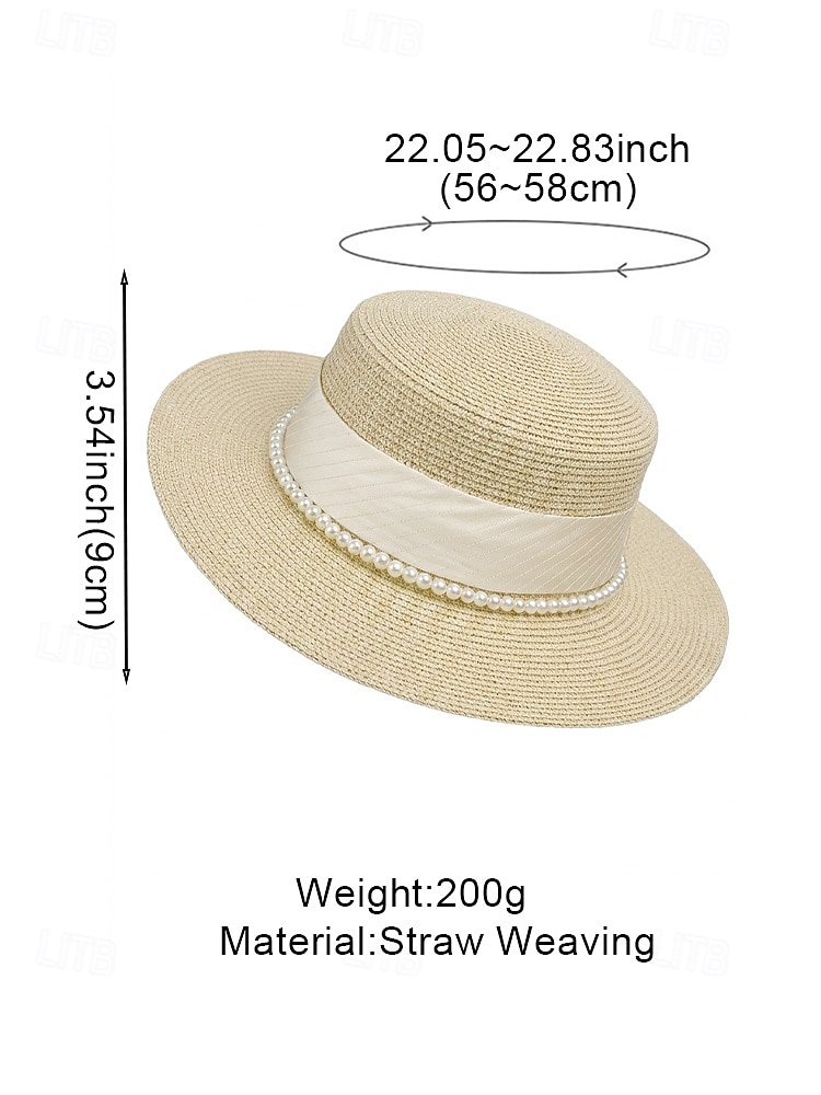Women's Flat Top Straw Boater Hat, Pearl Trim Summer Sun Hat, Multiple Colors, Elegant Wide Brim Vacation Beach Hat for Travel, Resort, Garden Party & Daily Wear 2026 - $34.99 –P6