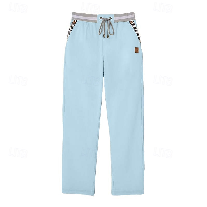Men's Linen Pants Trousers Summer Pants Baggy Pants Drawstring Elastic Waist Straight Leg Plain Comfort Breathable Full Length Casual Daily Beach Vacation Fashion Blue Black Inelastic 2026 - $33.99 –P4