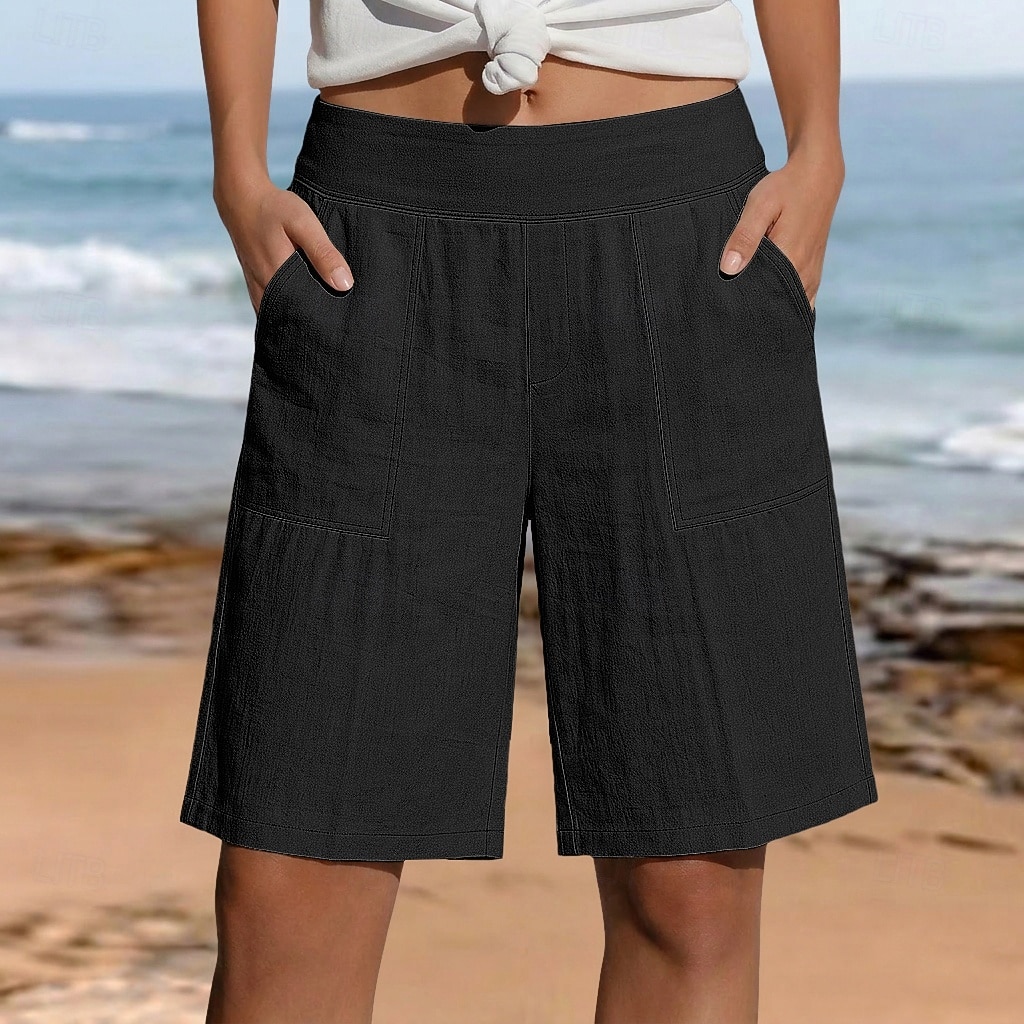 Damen Shorts Stoffhosen Urlaub Stilvoll Alltagstauglich Knielang Hohe Taille Einfach Outdoor Marineblau Khaki Schwarz Weiß Sommer Frühling 2026 - $18.99 –P3