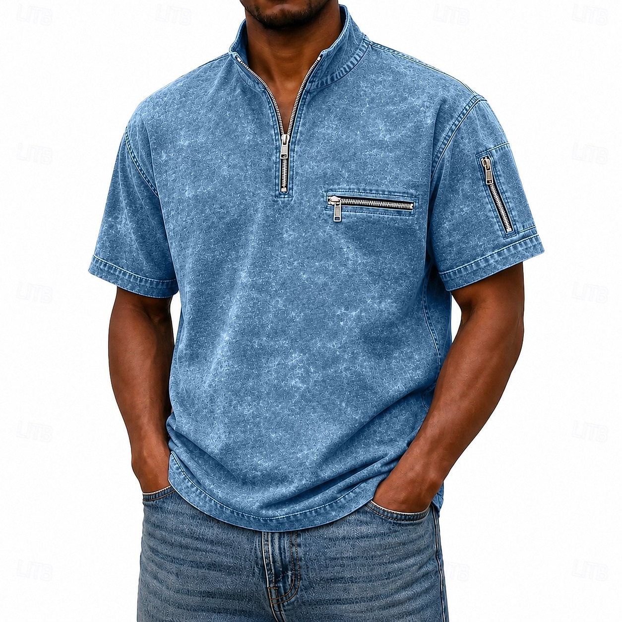 Koszulki polo SoftFade™ dla mężczyzn T-shirt z efektem przetarcia Casual Praca Ćwierć zamek błyskawiczny Żebrowany Kołnierzyk Krótki rękaw Moda Basic Gładki Zamek błyskawiczny Kieszeń Lato Wiosna 2026 - $32.99 –P1