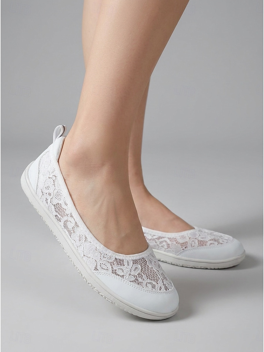 Women's White Wide Width Lace Slip On Sneakers – Breathable Floral Mesh Walking Shoes with Extra Wide Toe Box, Lightweight Flexible Sole and All-Day Comfort for Travel and Everyday Wear 2026 - $29.99 –P5