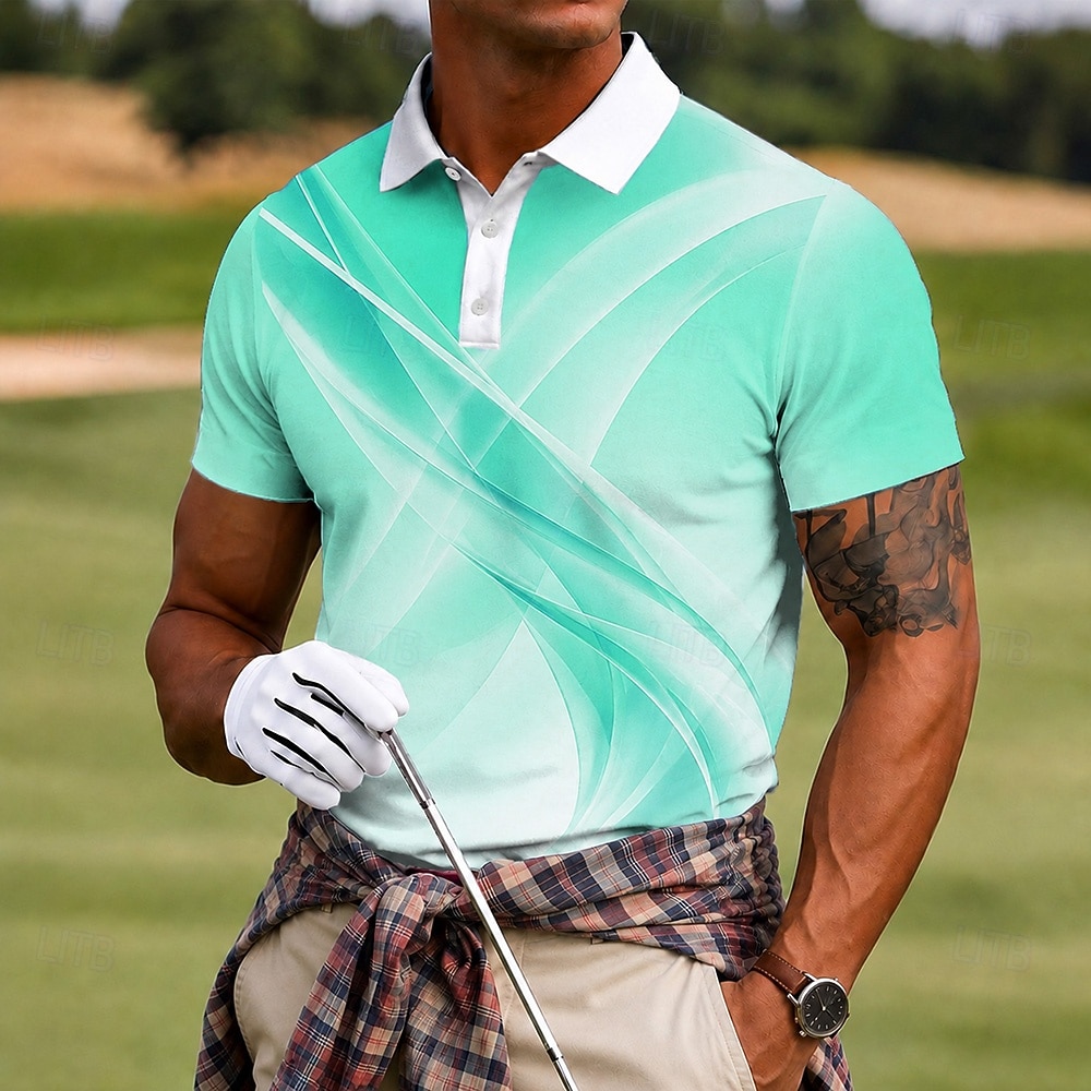 Men's Geometic Golf Sports Polo Shirts Short Sleeve Polo Shirts Lapel Casual Athleisure Daily Wear 3D Print Buttons Summer Spring Blue Purple Green 2026 - $21.99 –P2