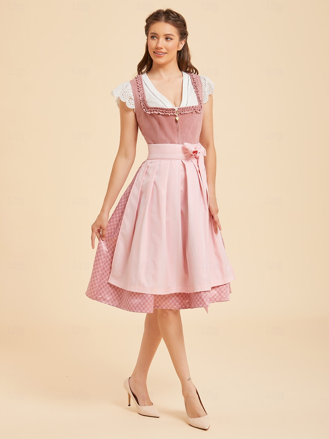 Oktoberfest Dirndl Dress Midi Length with Pockets Balconette Neckline Maid Bavarian German Alpine Wiesn Women's Carnival Beer Festival Traditional Style Cloth (65CM) Without Blouse 2026 - $100.99 –P6