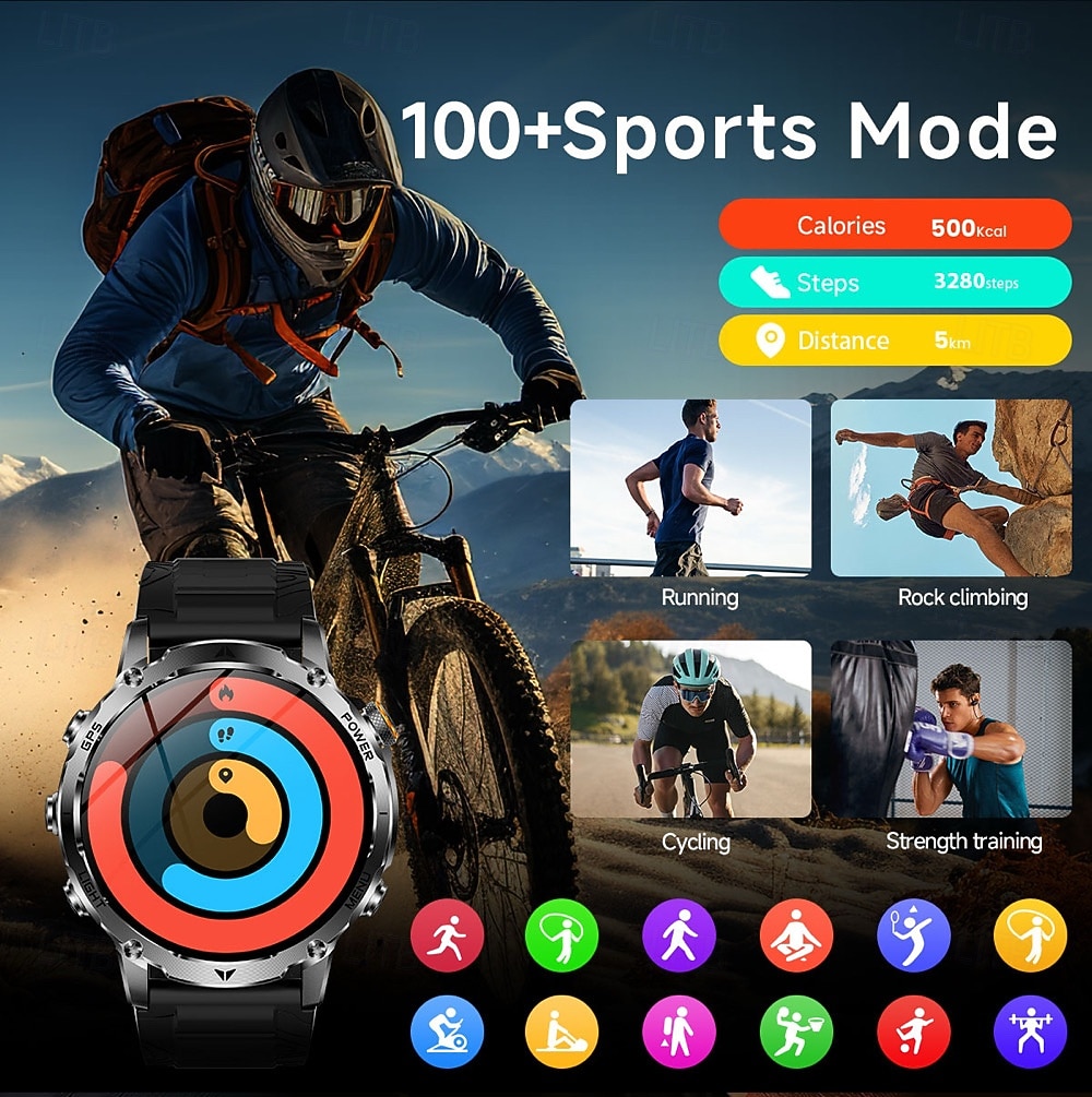 AK102 Smartklokke 1.7 tommers Bluetooth-anrops-smartklokke Skritteller Samtalepåminnelse Fitnessporing Kompatibel med Android iOS Herre GPS Lang ventetid Håndfri bruk IP68 50mm urkasse 2026 - $84.99 –P16