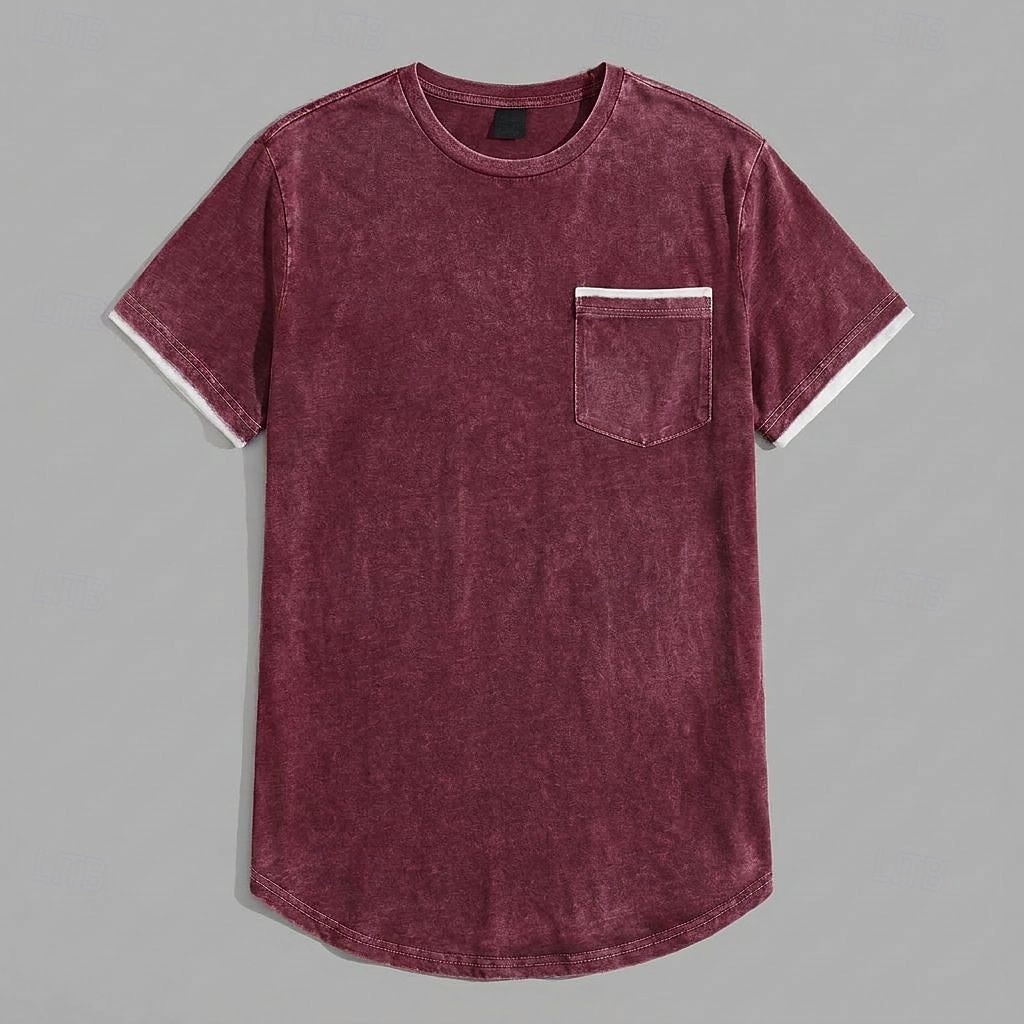 Voor heren T-shirt Overhemd van 100% katoen met zure wassing Korte mouw Strakke ronde hals Zomer Lente Herfst Effen Retro vintage Casual Zak Vintagestijl Verdrietig Casual blauw Grijs Bordeaux Top 2026 - $32.99 –P2