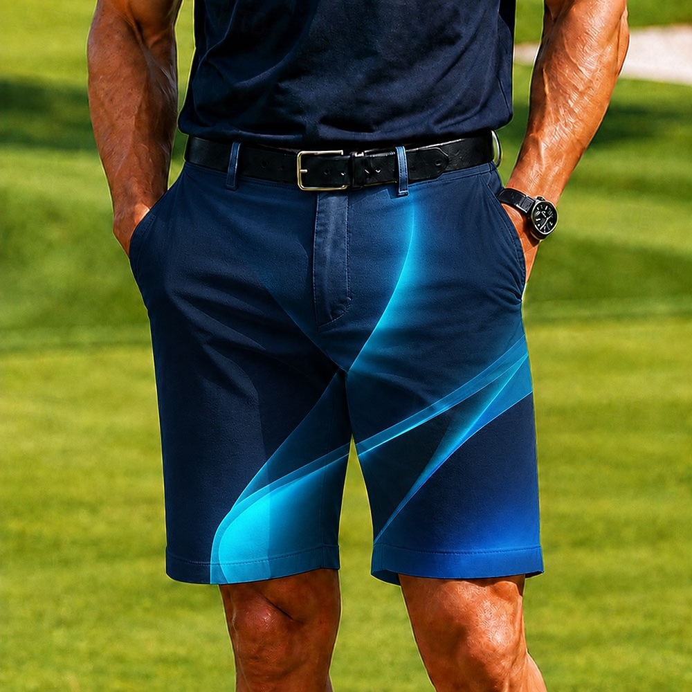 Homens Ondas Arte abstrata Bloqueio de cores Bermudas Shorts casuais Bermudas de Golfe Cintura Média Business casual Trabalho Golf férias na praia Calções de corte reto com 4 bolsos Designer Roupa de 2026 por $25.99 –P1