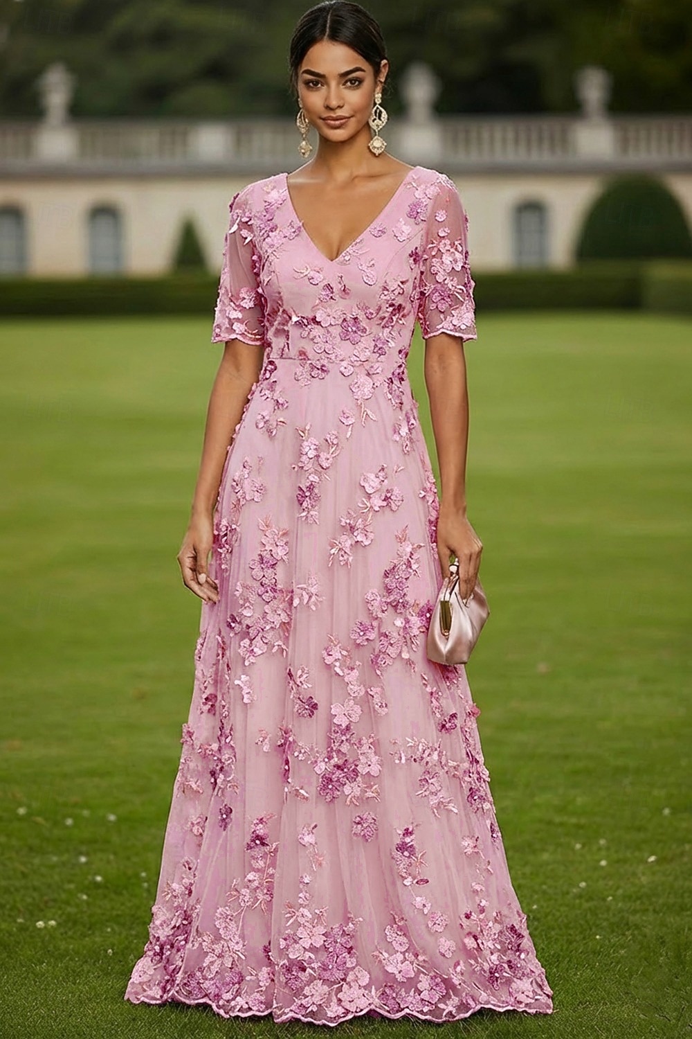 Linea ad A Abito Lunghezza al pavimento Vestito maxi Vestito da Festa Abito da Cocktail Abito da cerimonia per signora Manica Corta Scollo profondo Elegante Vintage Lussuoso Formale Ospite di nozze del 2026 a $182.99 –P1