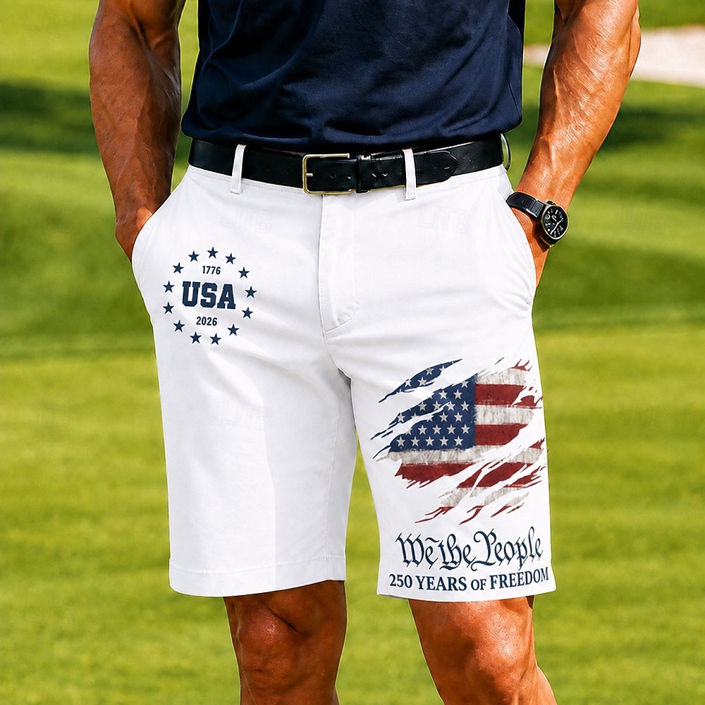 4 de julio de 2026, 250 aniversario Hombre Estrella Bandera estadounidense de los Estados Unidos 1776 Bermudas Pantalones cortos casuales Shorts de golf Media cintura Informal de negocios Trabajo 2026 - $25.99 –P1