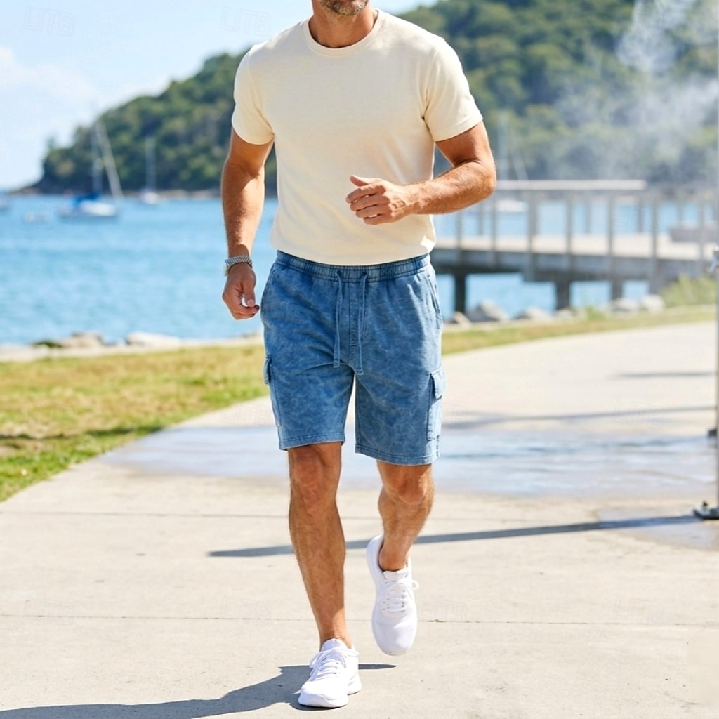 Herren-Cargoshorts mit Acid-Wash-Effekt – elastischer Bund mit Kordelzug – blau 2026 - $33.99 –P4