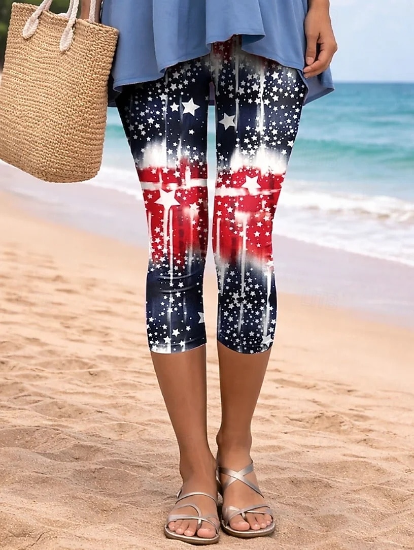 Leggings femininas para o Dia da Independência dos EUA, estilo vintage, para férias, capri, cintura alta, com estampa gráfica da bandeira americana, confortáveis, macias, respiráveis, elásticas, para de 2026 por $21.99 –P3