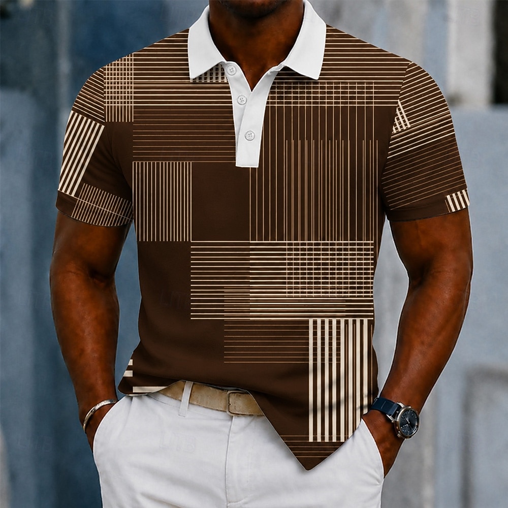 Men's Geometic Polo Shirts Short Sleeve Polo Shirts Lapel Business Casual Business Athleisure 3D Print Buttons Breathable Mesh Summer Spring Blue Black Brown 2026 - $21.99 –P2