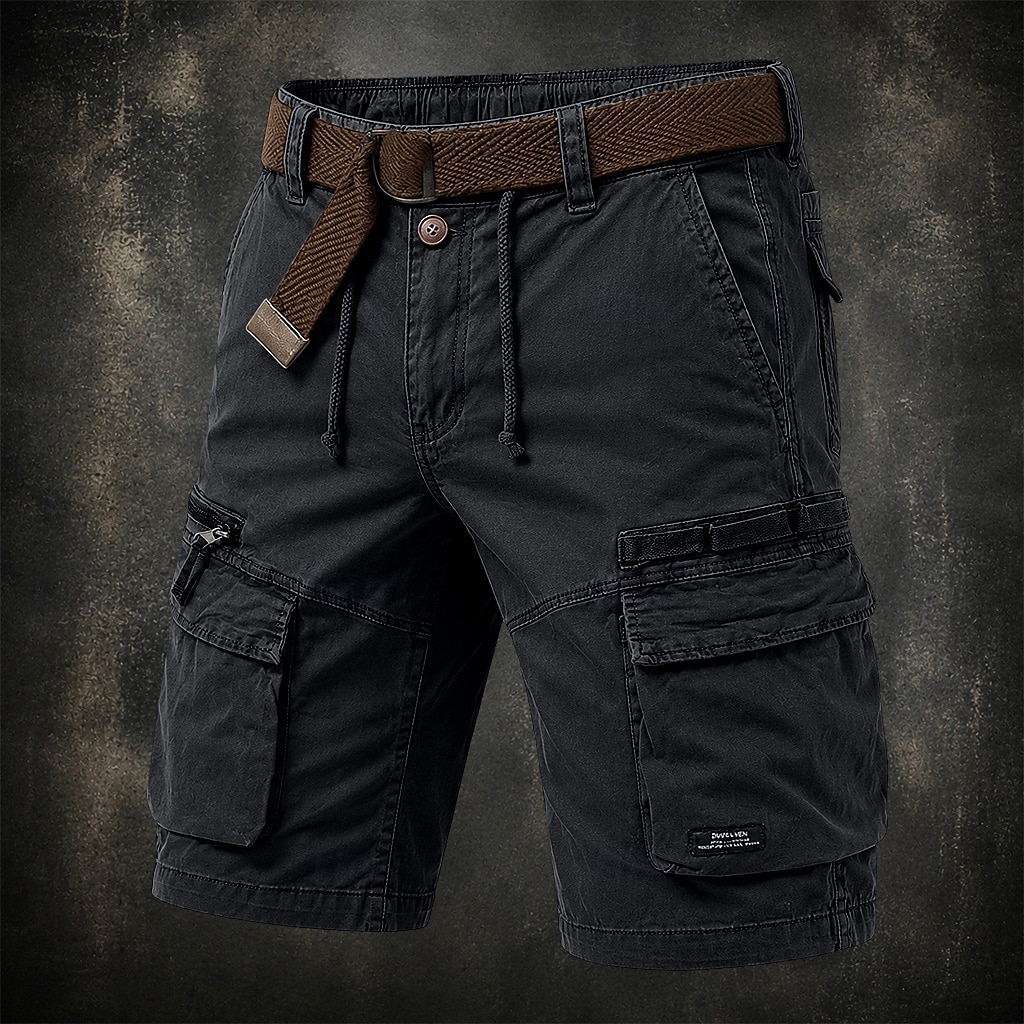 Men's Cargo Shorts Shorts Summer Shorts Drawstring Elastic Waist Multi Pocket Solid Color Plain Comfort Wearable Short Casual Daily Outdoor Fashion Casual Khaki Black Inelastic 2026 - $37.99 –P16
