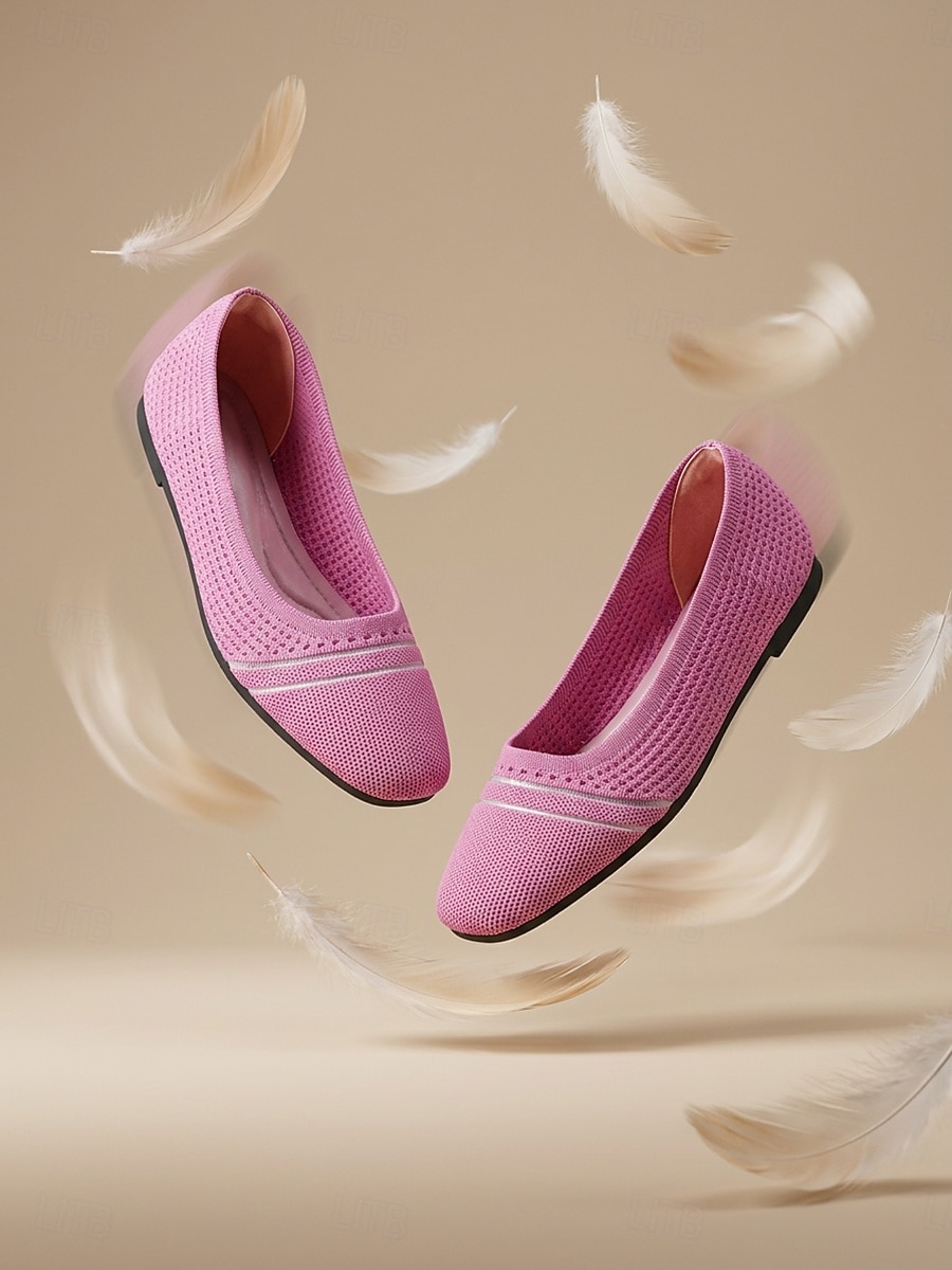 Ballerine da donna in maglia a righe rosa con soletta imbottita per il massimo comfort - scarpe da passeggio leggere e traspiranti con punta quadrata, facili da indossare, ideali per il tragitto del 2026 a $32.99 –P1