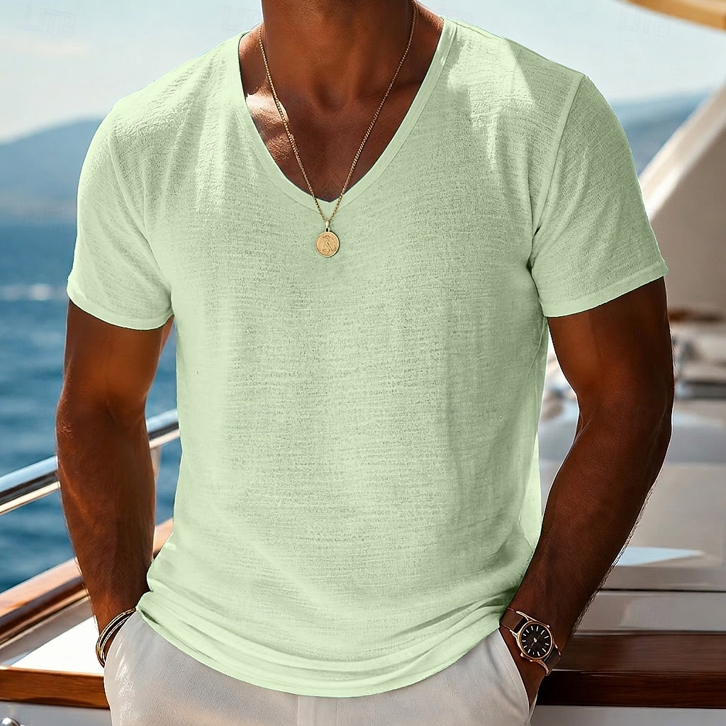 Per uomo Maglietta Camicia a Maniche Corte Manica Corta Scollo a V Estate Primavera Semplice Striscia di Fossa Streetwear Elegante Casual Puro Casuale Quotidiano All'aperto Blu Nero Bianco Maglietta del 2026 a $14.99 –P10