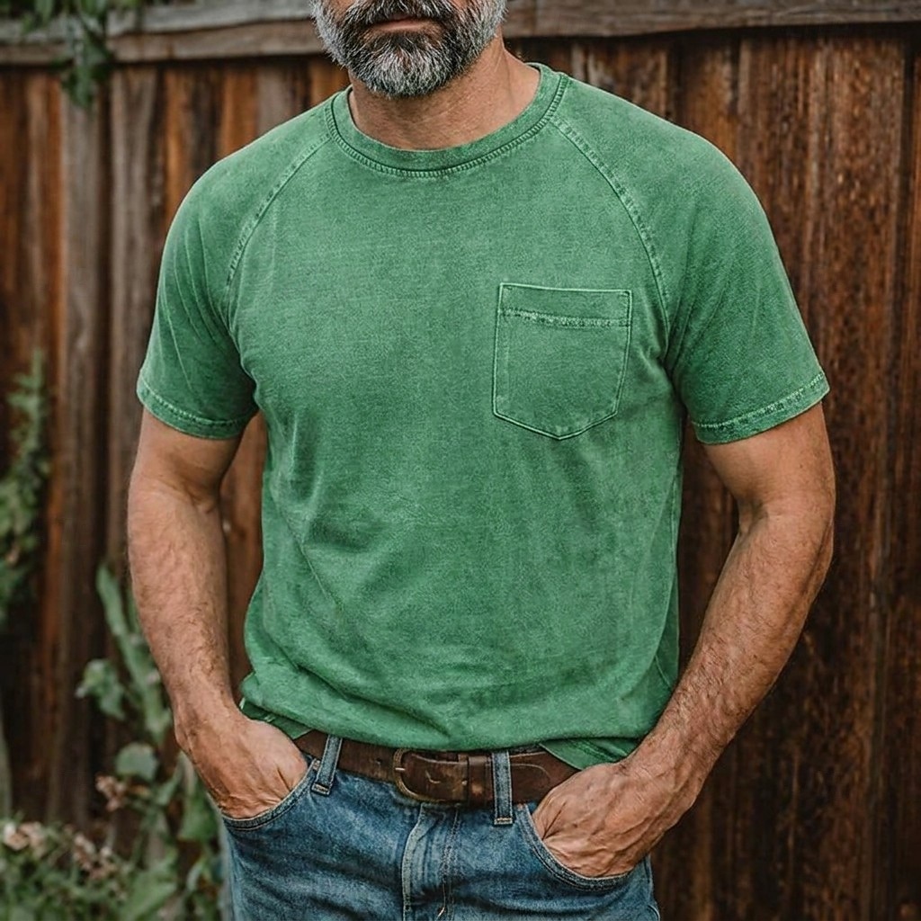 Herren Baumwoll-T-Shirt Gewaschenes Hemd T-Shirt Kurzarm Rundhalsausschnitt Sommer Frühling Ganzjahres Einfarbig Einfach Retro Vintage Betrübt Tasche Stückgefärbt Gewaschen Lässig Urlaub Straße 2026 - $27.99 –P6