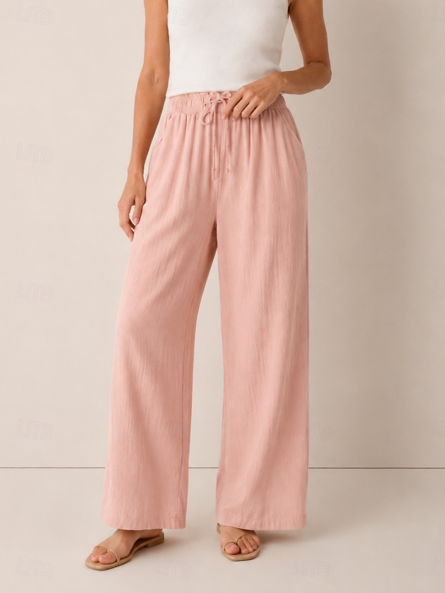 női bő szárú vászon culotte középderekú, teljes hosszúságú, húzózsinóros, zsebes, vakációs bordó, mélyzöld 2026 - $49.99 –P1