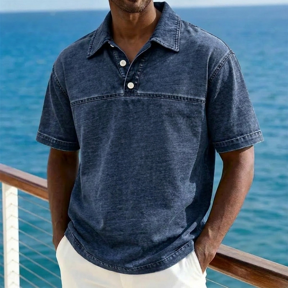 SoftFade™ Men's Acid Wash Shirt Cotton Polo Shirt Casual Business Lapel Classic Short Sleeve Fashion Basic Solid Color Buttons Washed Summer Spring Regular Fit Blue Black Light Green Pink Navy 2026 - $32.99 –P15