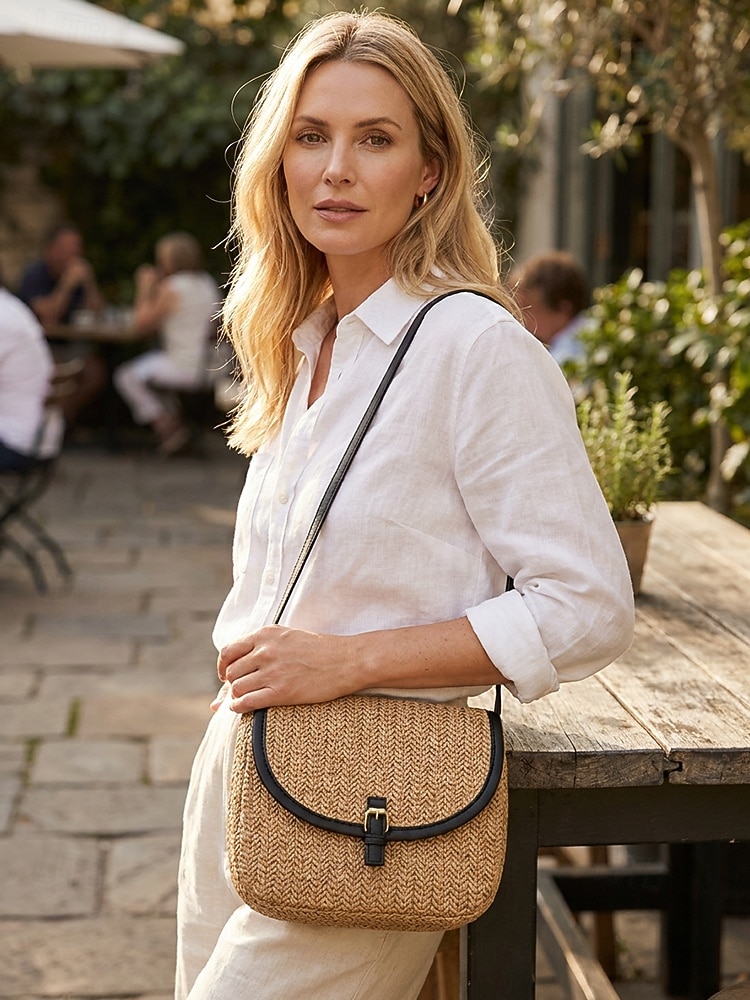 Geantă crossbody boemă pentru femei din paie, geantă de umăr țesută de vară cu curea de umăr reglabilă în culorile fildeș și kaki, geantă ușoară pentru vacanță, călătorii, brunch și purtare zilnică 2026 - $19.99 –P2