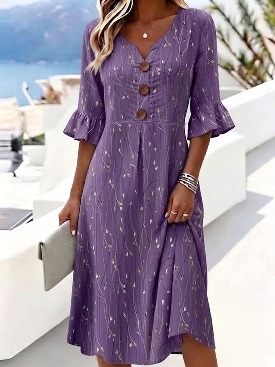 Mulheres Vestido midi Vestidos Para o Verão Vestido casual Vestido A Line Elegante Férias à moda Praia Feriado Normal Floral Gráfico Manga Curta Decote V Azul Rosa Roxo Verão Primavera de 2026 por $45.99 –P3