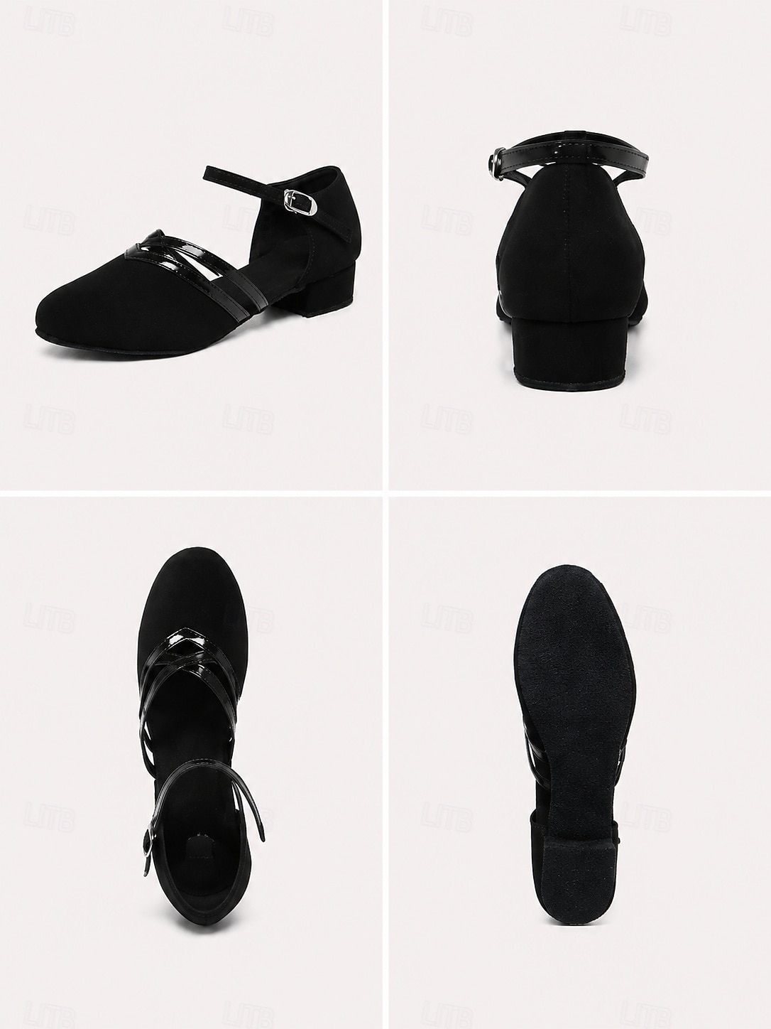 scarpe da ballo da sala nere da donna con suola in pelle scamosciata - tacco basso, comode e antiscivolo scarpe da ballo latino per esercizi con cinturini del 2026 a $32.99 –P1