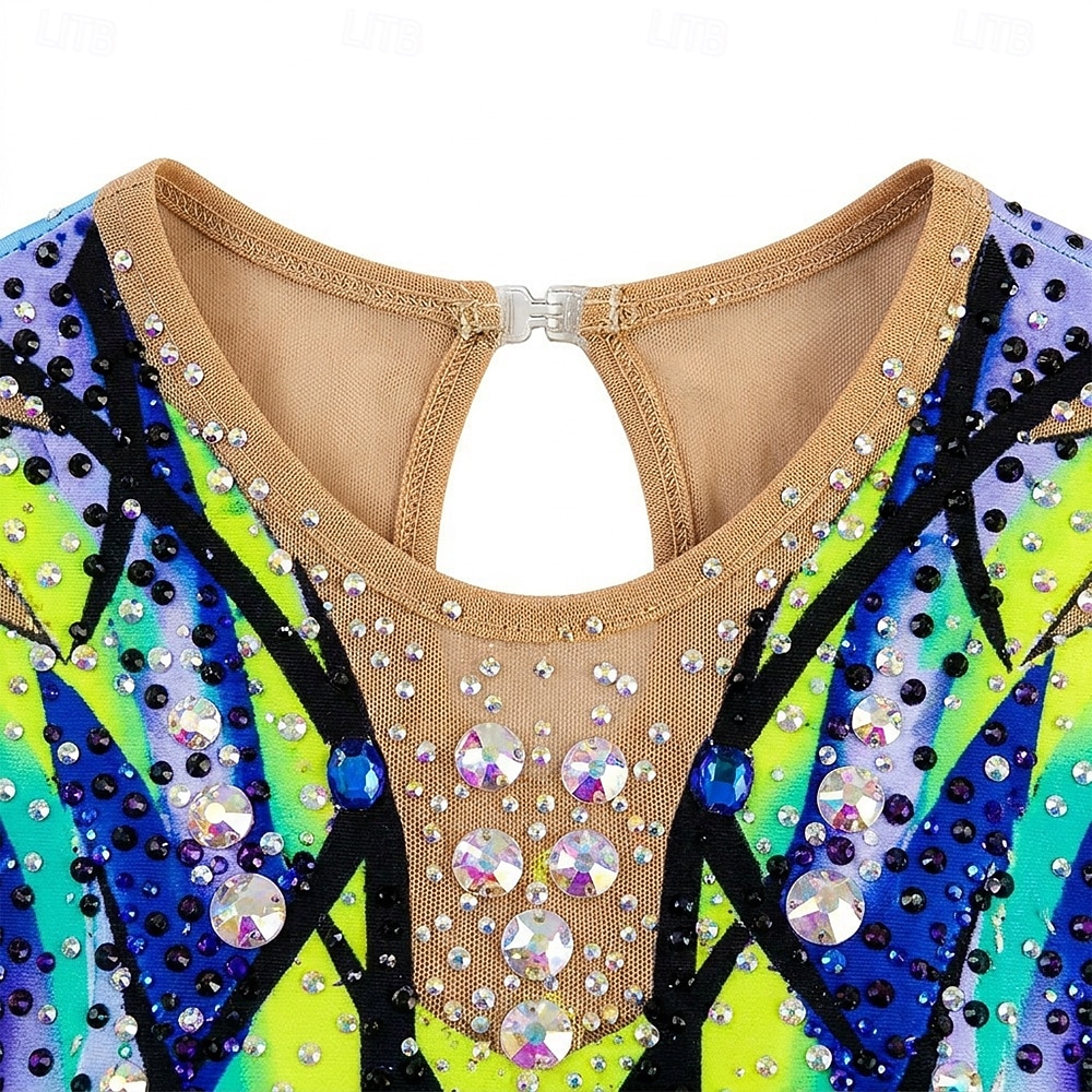 Figure Skating Leotard Women's Ice Skating Figure Skating Leotard Blue+Green Patchwork Stretchy Training Competition Skating Wear Classic Crystal / Rhinestone Sleeveless Ice Skating Figure Skating 2026 - $298.19 –P5