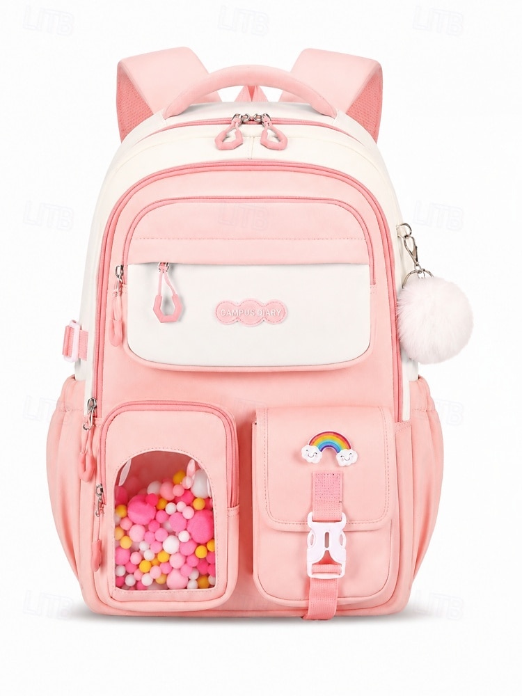 Girls School Backpack Set, Pink Waterproof Polyester Bookbag with Pencil Case, Large Capacity Multi-Pocket Student Backpack, Ergonomic Support, Travel & Daily Use, Grade 1-6 2026 - $42.99 –P5