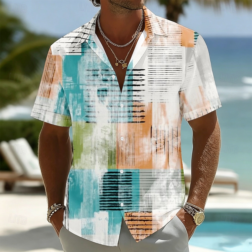 Bărbați Geometric Artă abstractă Blocarea culorilor Cămașă Camașă cu nasturi Manșon scurt Moda Casual Zilnic Vacanta la plaja Vară Primăvară Răsfrânt Imprimare 3D Cămașă de in Albastru piscină Mov 2026 - $25.99 –P1