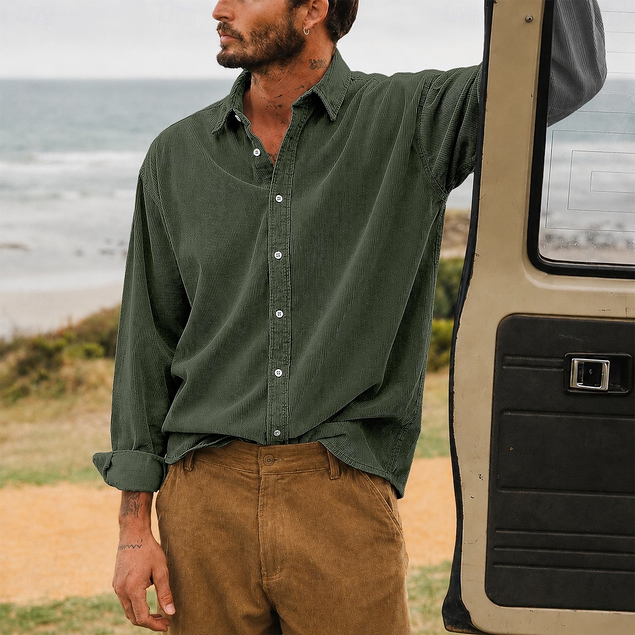 Men Shirt Casual Shirt Corduroy Shirt Button Up Shirt White Dark Brown Black Navy Blue Purple Long Sleeve Plain Shirt Collar Casual Daily Plain Clothing Apparel Elegant Fashion Casual 2026 - $29.99 –P10
