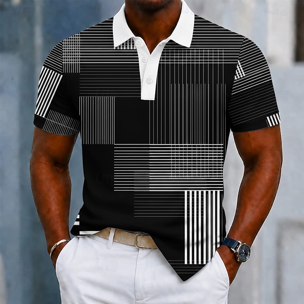 Men's Geometic Polo Shirts Short Sleeve Polo Shirts Lapel Business Casual Business Athleisure 3D Print Buttons Breathable Mesh Summer Spring Blue Black Brown 2026 - $21.99 –P1