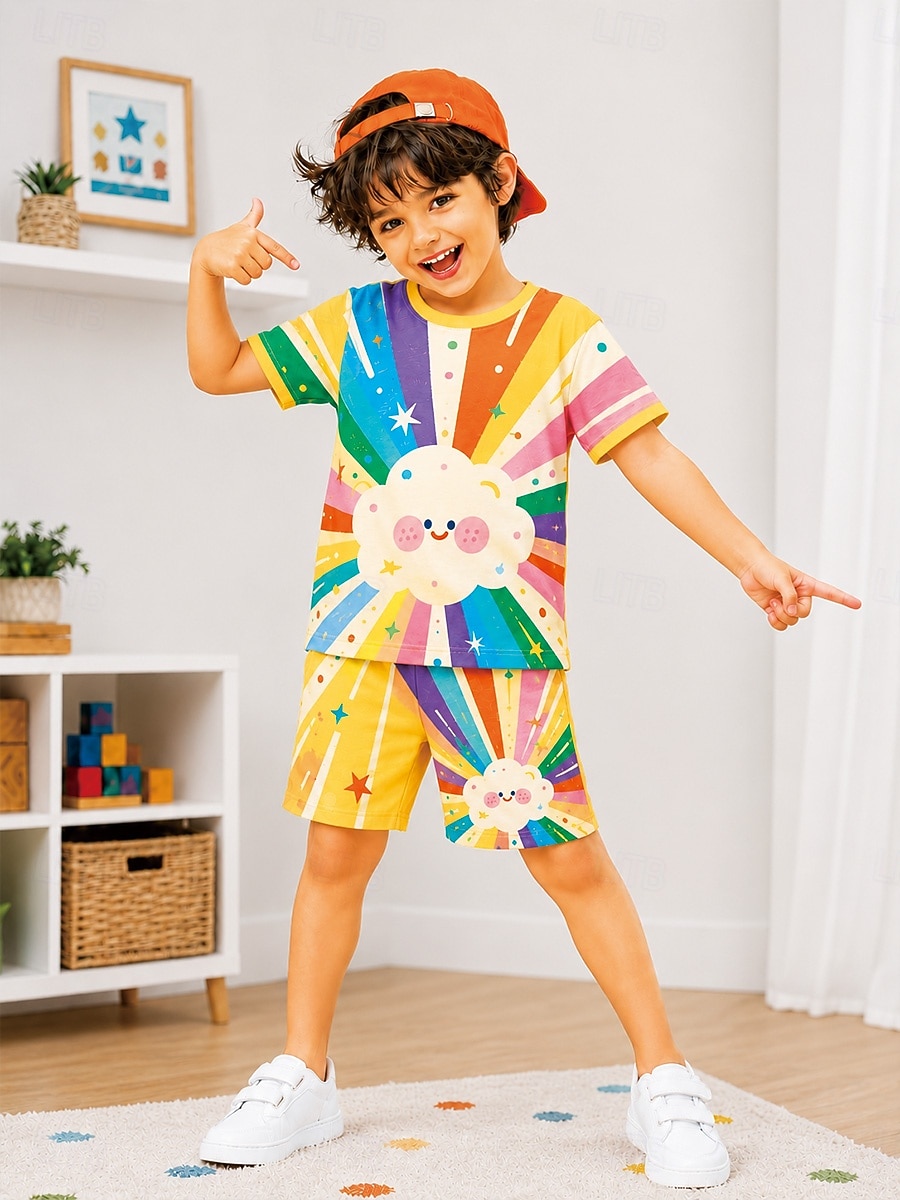 Boys' 3D Graphic Football Pajamas Tee & Pants Pajama Sets Tee & Shorts Pajama Sets Short Sleeve 3D Print Summer Active Fashion Daily Kids Toddler Boys 3-12 Years Crew Neck Home Indoor Causal Regular 2026 - $18.49 –P1