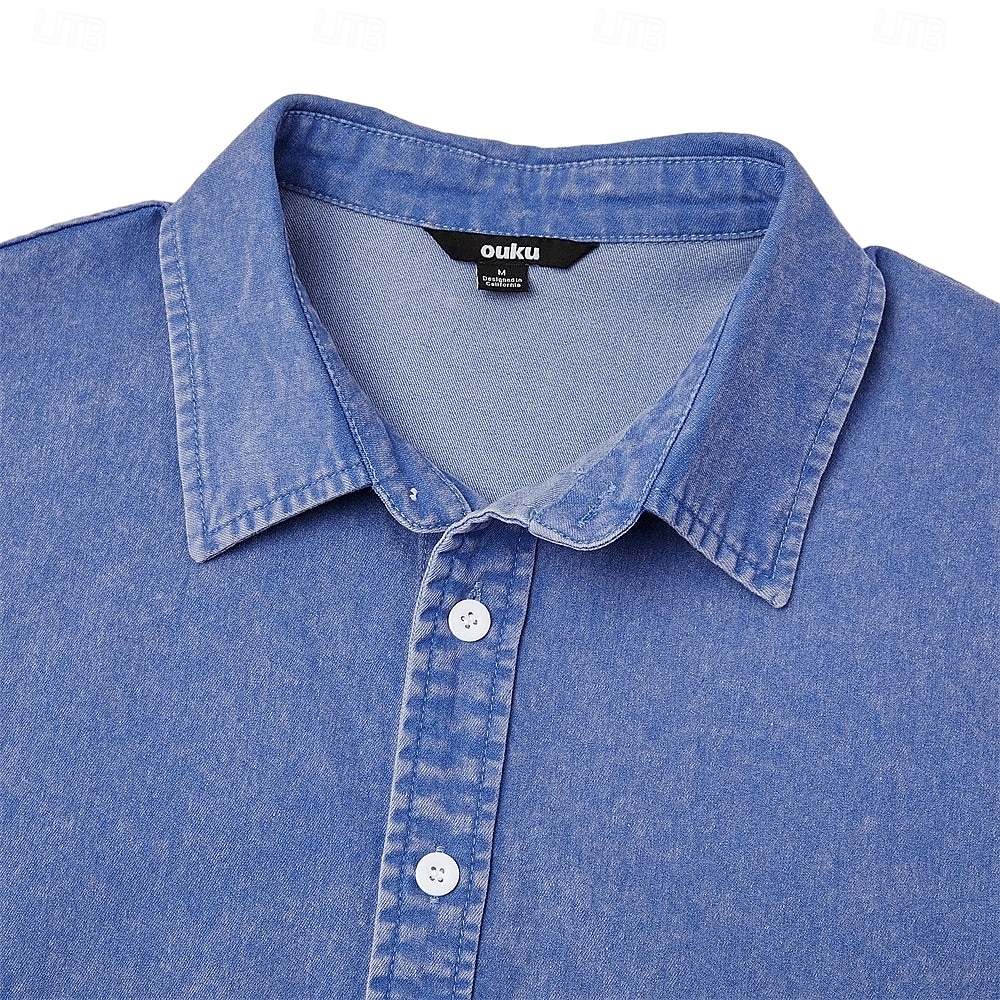 SoftFade™ Men's Shirt Casual Shirt Denim Shirt Cotton Acid Wash Shirt Acid Wash Shirt Black Pink Navy Blue Purple Green Short Sleeve Plain Shirt Collar Casual Daily Clothing 2026 - $31.99 –P13