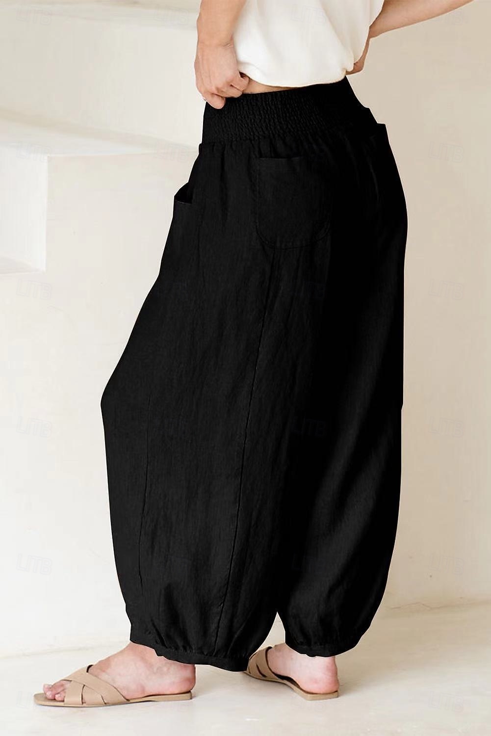 Women's Wide Leg Cropped Pants Fashion Casual Ankle-Length Medium Waist Solid Color Pocket Comfort Casual Vacation Dark Brown Khaki Black Summer Spring Loose Fit 2026 - $24.99 –P3