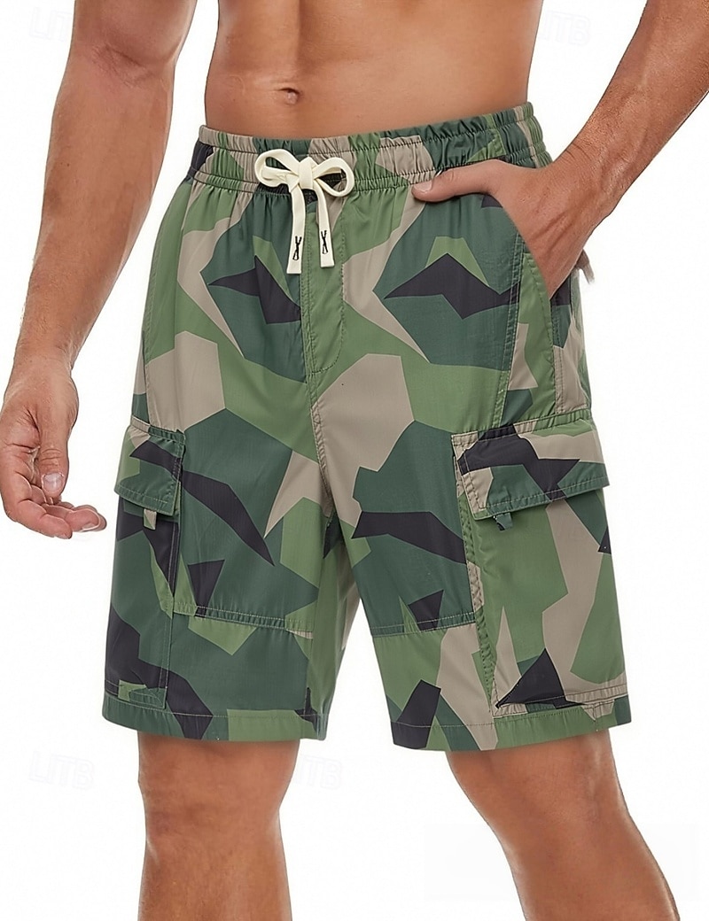 Men's Lightweight Cargo Shorts Comfort Waist Tactical Cargo Shorts Casual Shorts Drawstring Elastic Waist Multi Pocket Camouflage Quick Dry Knee Length Casual Outdoor Streetwear Fashion Streetwear 2026 - $27.99 –P5