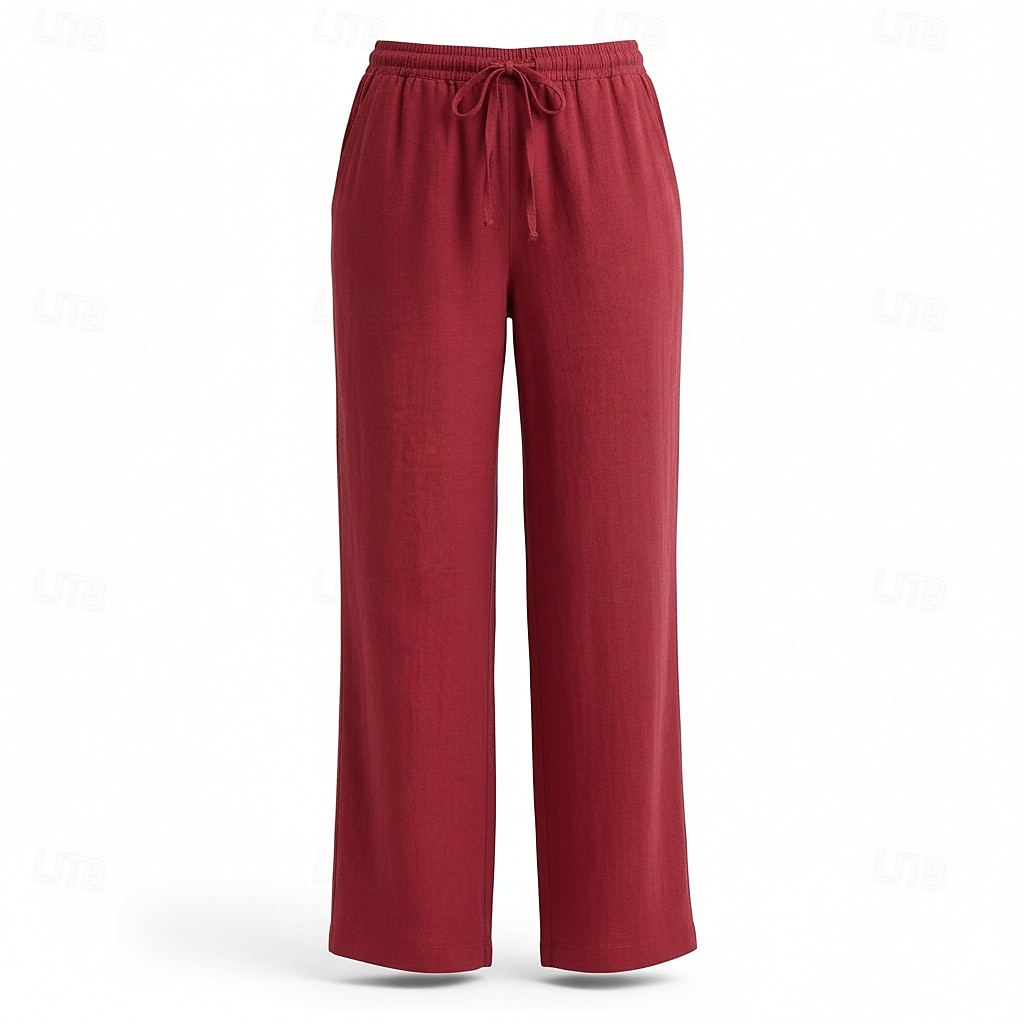 női bő szárú vászon culotte középderekú, teljes hosszúságú, húzózsinóros, zsebes, vakációs bordó, mélyzöld 2026 - $49.99 –P8
