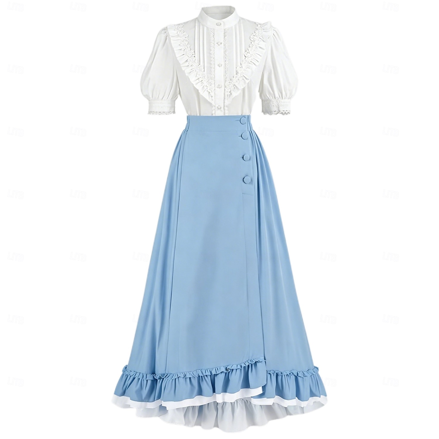 Setti Retro / vintage Renessanssi Cottagecore Epäsymmetrinen Nilkkapituinen Hameet Pusero / hame Pitkähihainen Lempeä nainen Naamiaispuku Naisten Fantasia Karnevaali Juhla Renessanssin messut Aikuiset 2026 - $92.99 –P11
