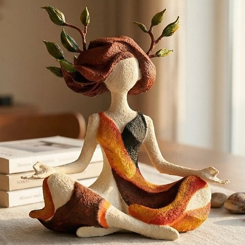 Figura escultórica de armonía interior, estatua de resina de una mujer meditando con cabello de hojas ondulantes, decoración abstracta de una mujer practicando yoga, escultura de arte para la atención 2026 - $19.99 –P3