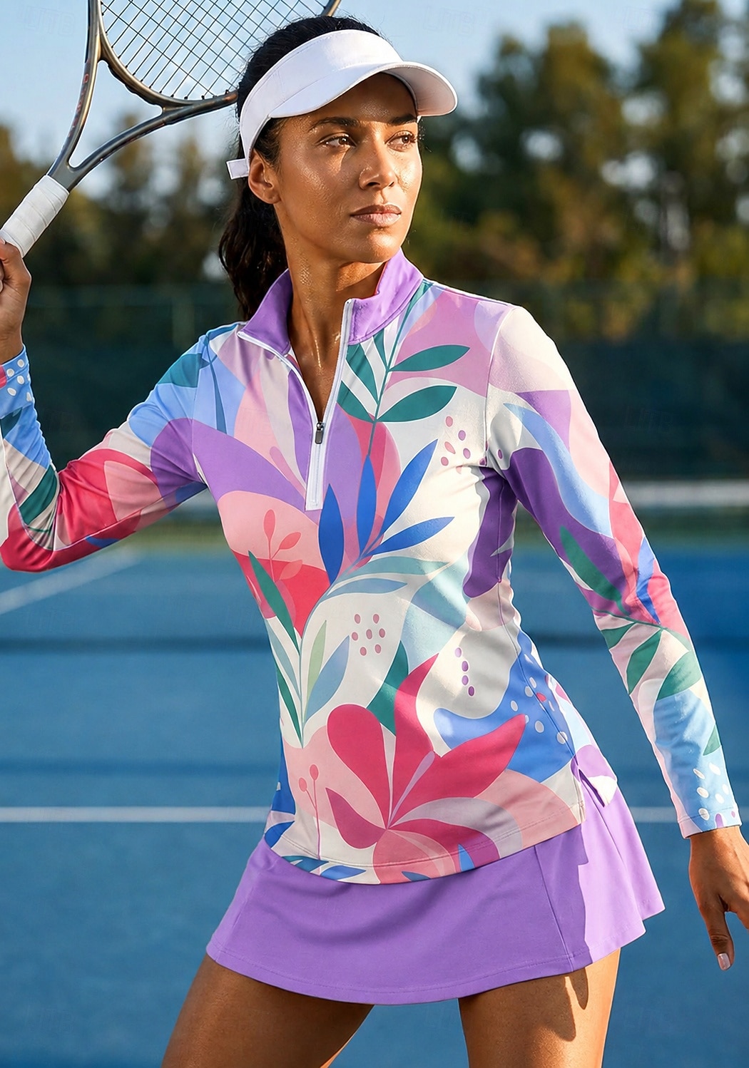 Per donna Geometrico Floreale Top Maglietta sportiva Maglia da tennis Manica Lunga Cerniera Floreale UPF50+ Resistente ai Raggi UV Alta elasticità Traspirante Pallavolo Tennis Golf Colletto Collo Alto del 2026 a $22.99 –P9