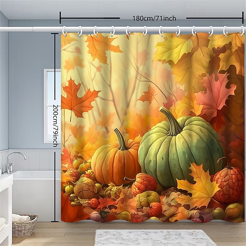 Autumn Harvest Festival Pumpkin Leaf Printed Shower Curtain, Waterproof Fabric Bathroom Decor with 12 Plastic Hooks, Machine Washable 2026 - $26.99 –P11